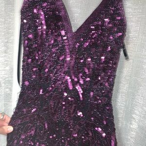purple and black prom dress with train